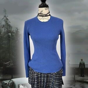 MODA International Blue Ribbed Knit Sweater